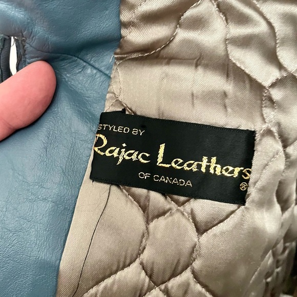 Vintage Rajac Leathers Penny Lane Fur Trim Leather Coat Longline Grey Size Small - Picture 8 of 12